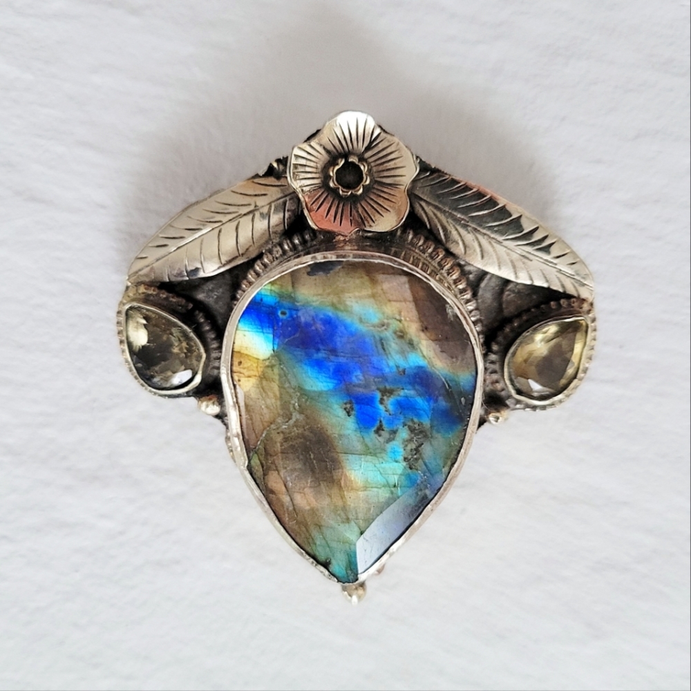 Large Labradorite and Citrine Tibetan Silver pendant